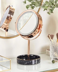 New Beliani Specchio per make-up LED SAVOIE Oro rosa Oro rosa Nero
