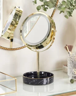 Best Beliani Specchio per make-up LED SAVOIE Nero/Oro Bianco Oro