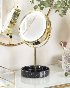 Best Beliani Specchio per make-up LED SAVOIE Nero/Oro Bianco Oro