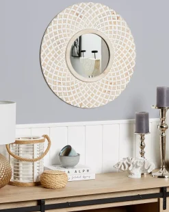Best Beliani Specchio POMARO 60 cm 60 cm Legno di abete Marrone chiaro Bianco Marrone