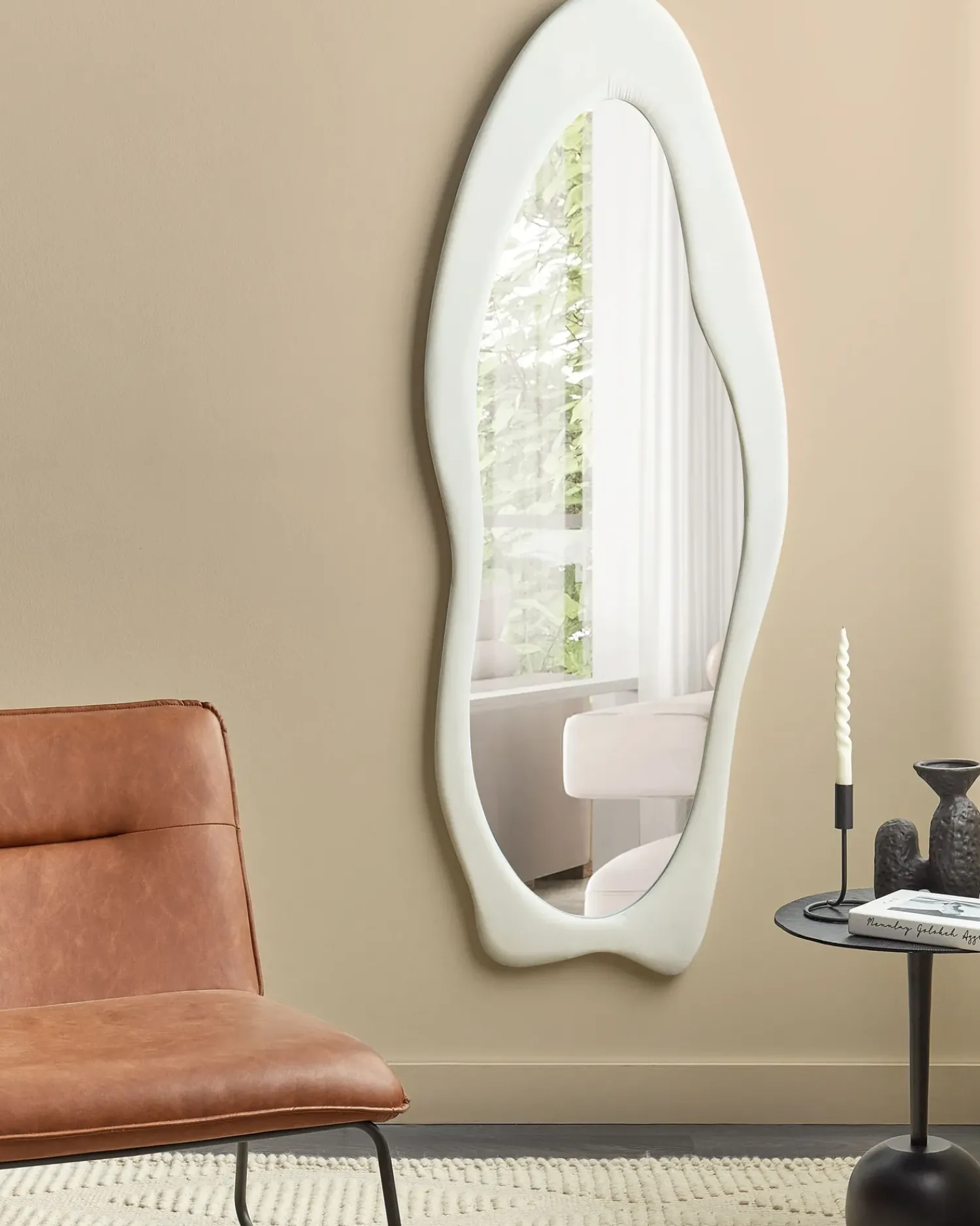 Best Beliani Specchio REIGNY 57 cm 160 cm Velluto Bianco