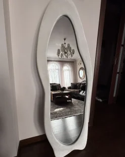 Best Beliani Specchio REIGNY 57 cm 160 cm Velluto Bianco