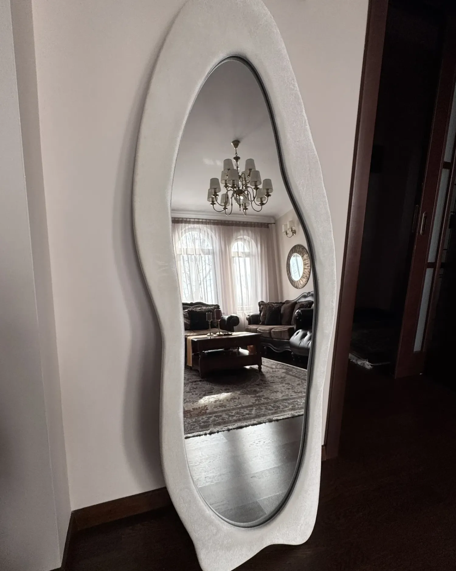 Best Beliani Specchio REIGNY 57 cm 160 cm Velluto Bianco