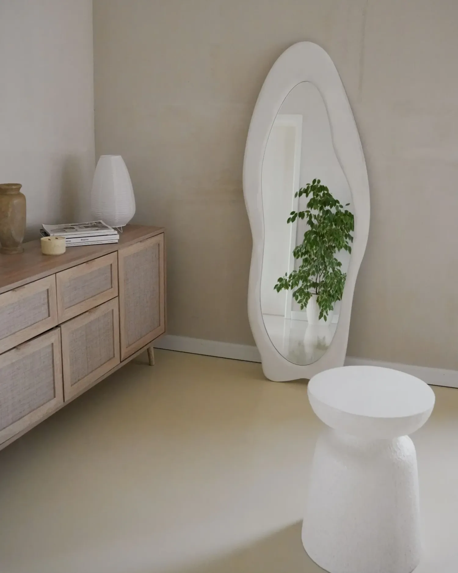 Best Beliani Specchio REIGNY 57 cm 160 cm Velluto Bianco