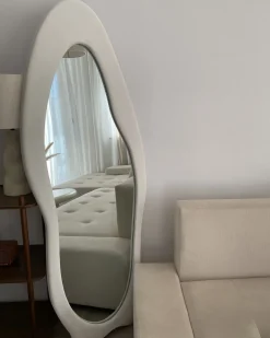 Best Beliani Specchio REIGNY 57 cm 160 cm Velluto Bianco