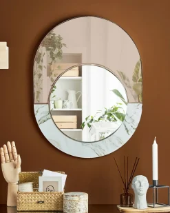 Sale Beliani Specchio RETY 50 cm 65 cm Pietra Oro rosa Bianco Grigio Oro rosa