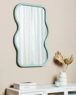 Outlet Beliani Specchio RONNET 60 cm 90 cm Legno di Paulownia Azzurro Blu