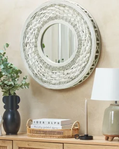 Online Beliani Specchio SOLEDAD 61 cm 61 cm Bambù Bianco Bianco Naturale