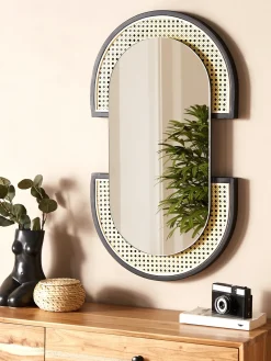 Online Beliani Specchio STAINS 43 cm 75 cm Rattan sintetico (PE) Naturale Naturale Nero