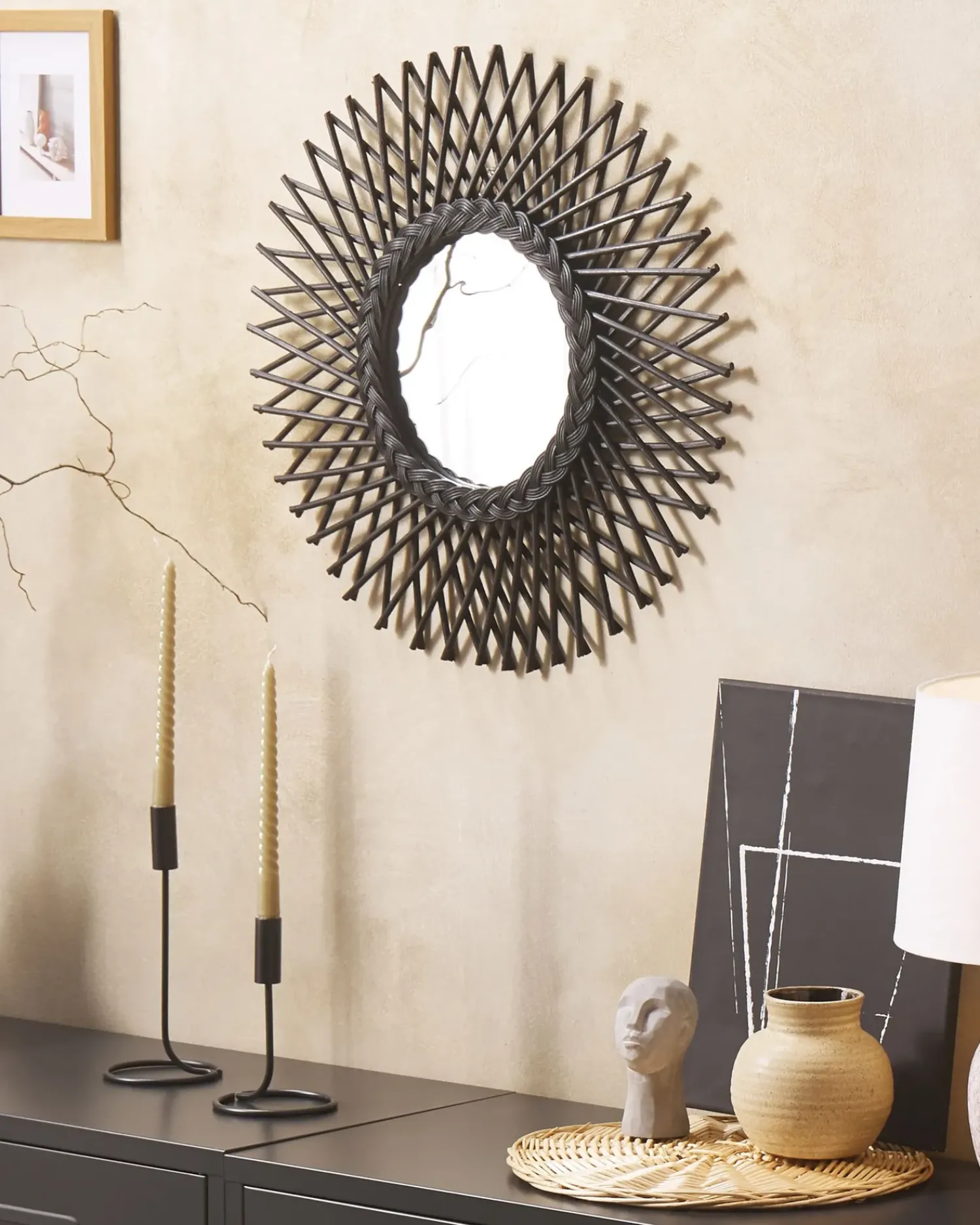 Discount Beliani Specchio TAGOLU 60 cm 60 cm Rattan Nero