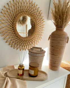 Discount Beliani Specchio TAGOLU 60 cm 60 cm Rattan Naturale Marrone