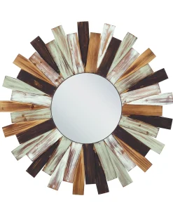 Online Beliani Specchio TAMPICO 75 cm 75 cm Legno di abete Multicolore Bianco Marrone Multicolore Verde