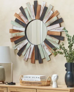 Online Beliani Specchio TAMPICO 75 cm 75 cm Legno di abete Multicolore Bianco Marrone Multicolore Verde