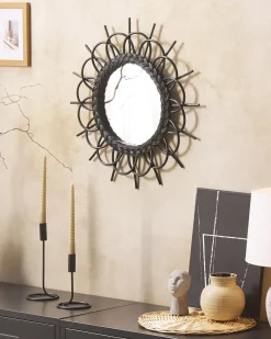 Outlet Beliani Specchio TELAKIA 60 cm 60 cm Rattan Nero