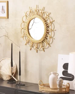 Beliani Specchio TELAKIA 60 cm 60 cm Rattan Naturale Marrone