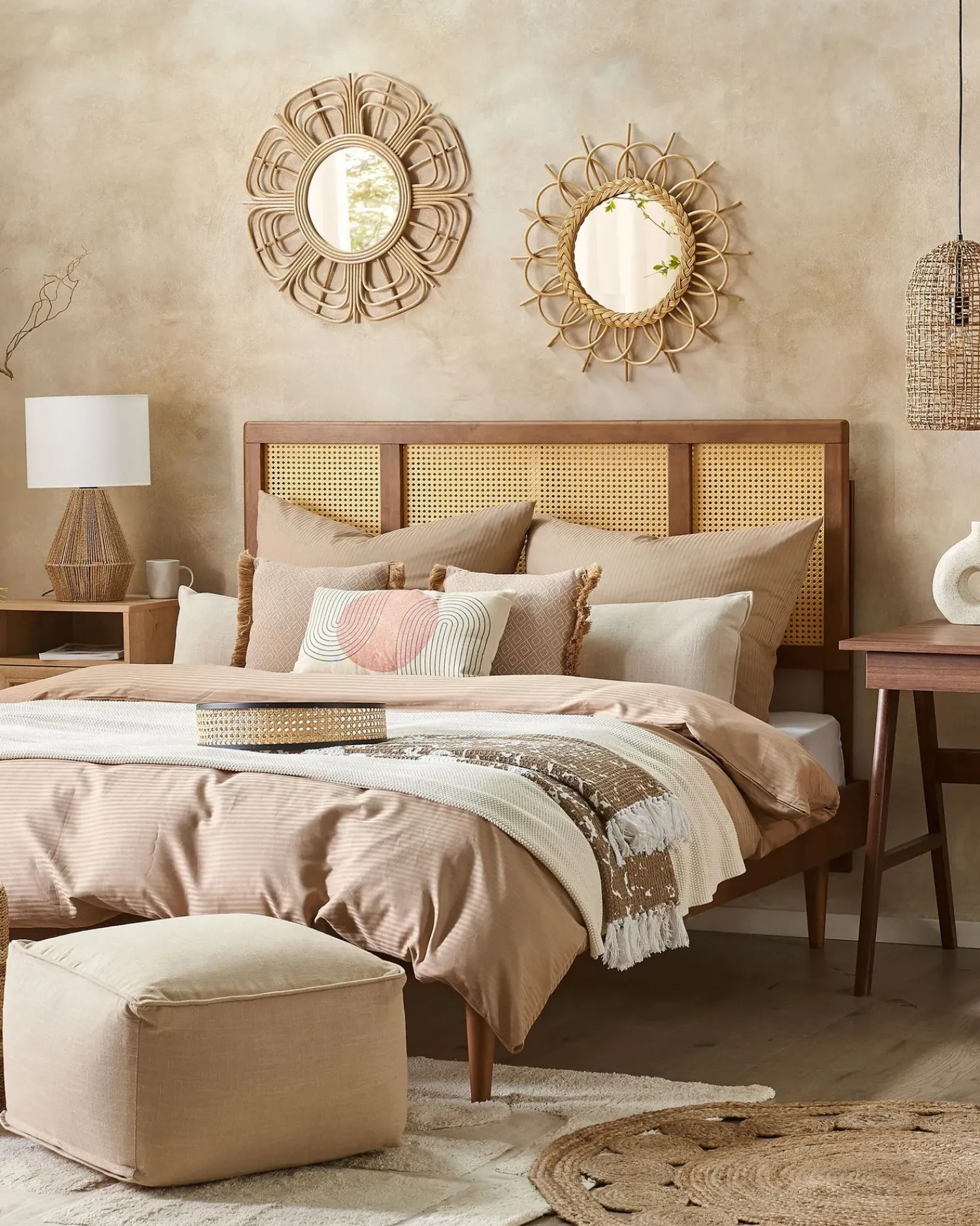 Beliani Specchio TELAKIA 60 cm 60 cm Rattan Naturale Marrone