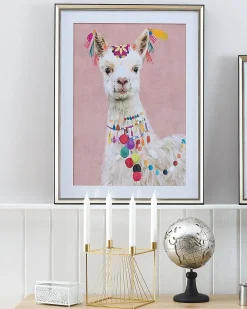 Hot Beliani Stampa da parete Incorniciata BALALA Motivo animale 60 x 80 cm Rosa Bianco Rosa Nero Ottone