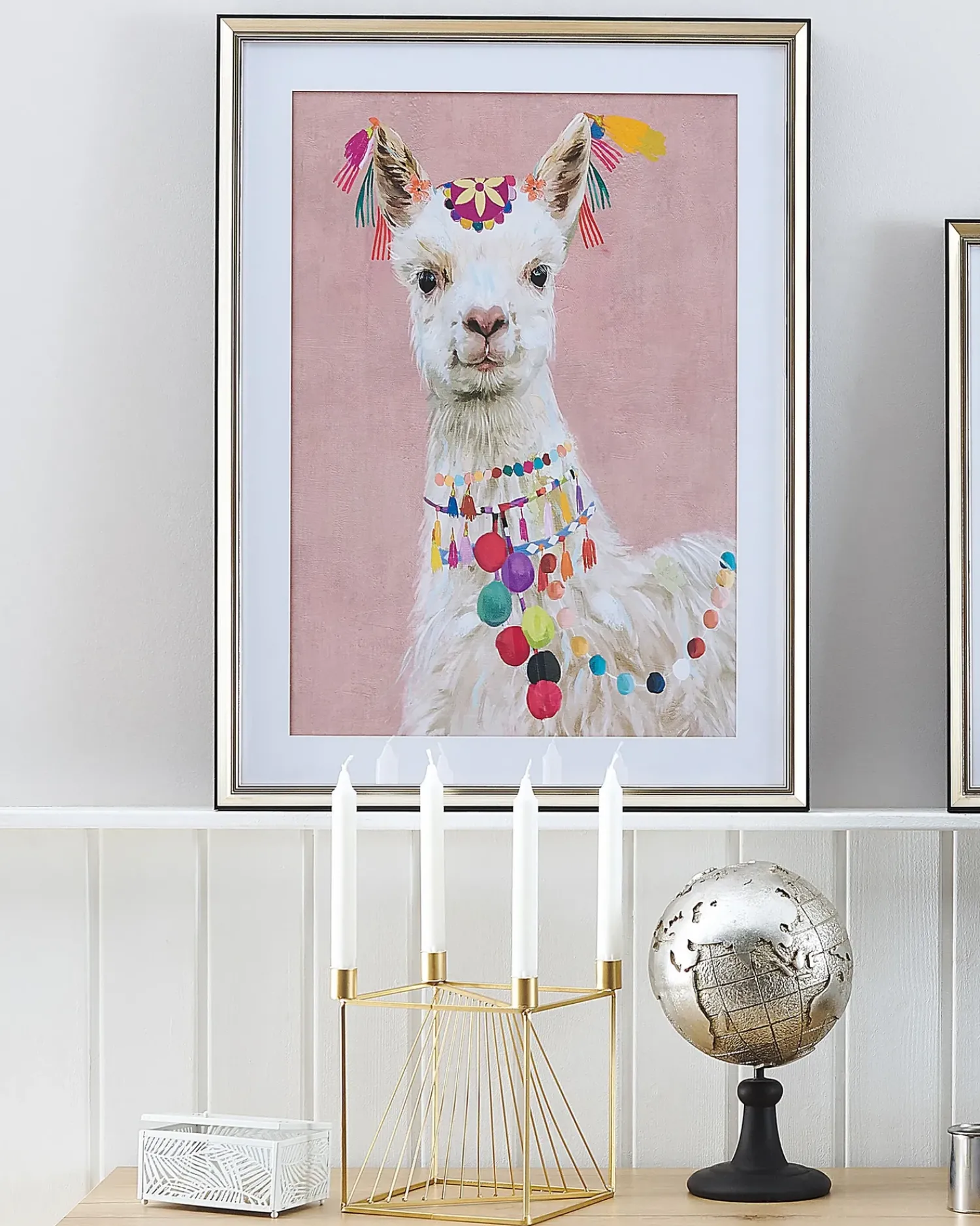 Hot Beliani Stampa da parete Incorniciata BALALA Motivo animale 60 x 80 cm Rosa Bianco Rosa Nero Ottone