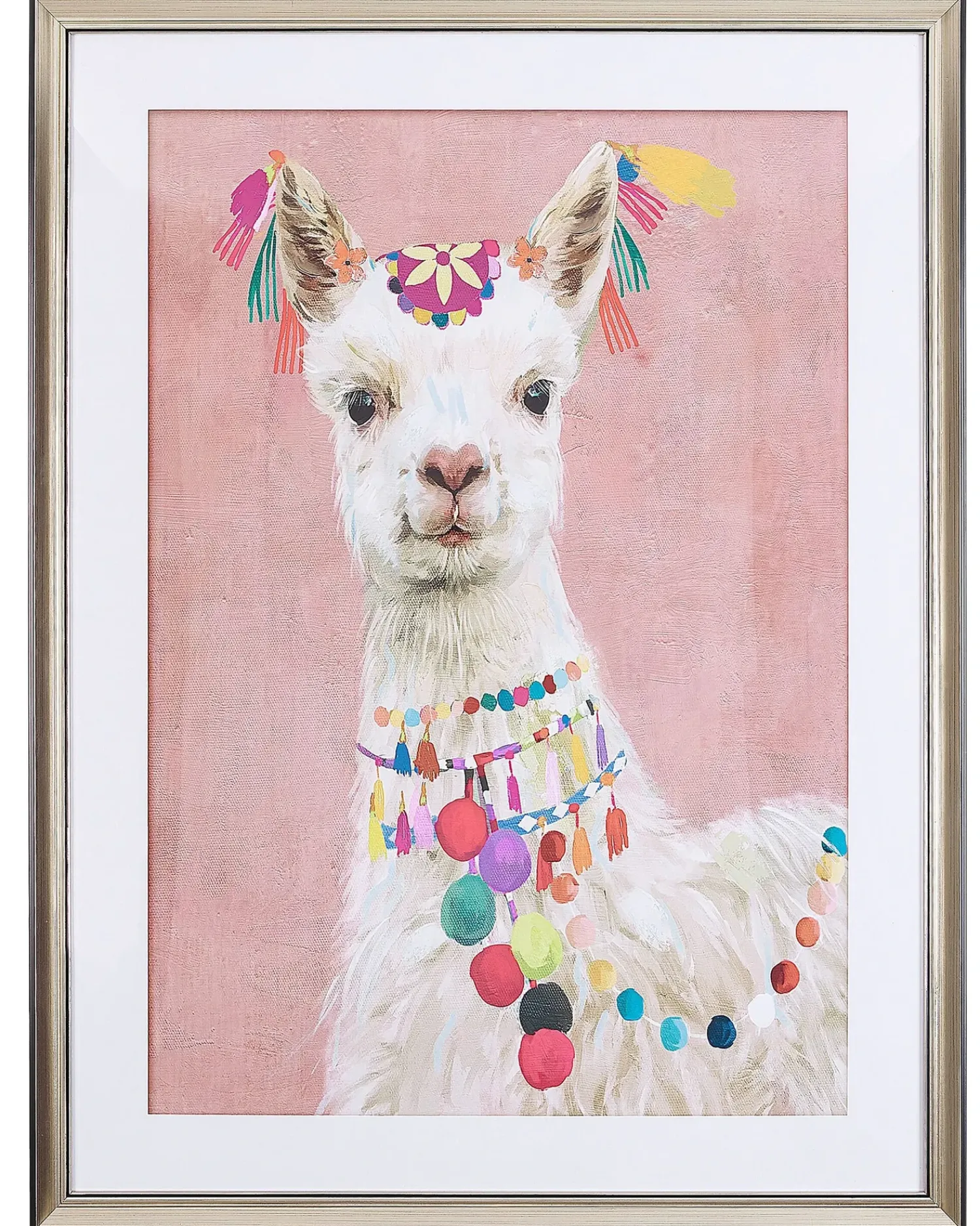 Hot Beliani Stampa da parete Incorniciata BALALA Motivo animale 60 x 80 cm Rosa Bianco Rosa Nero Ottone