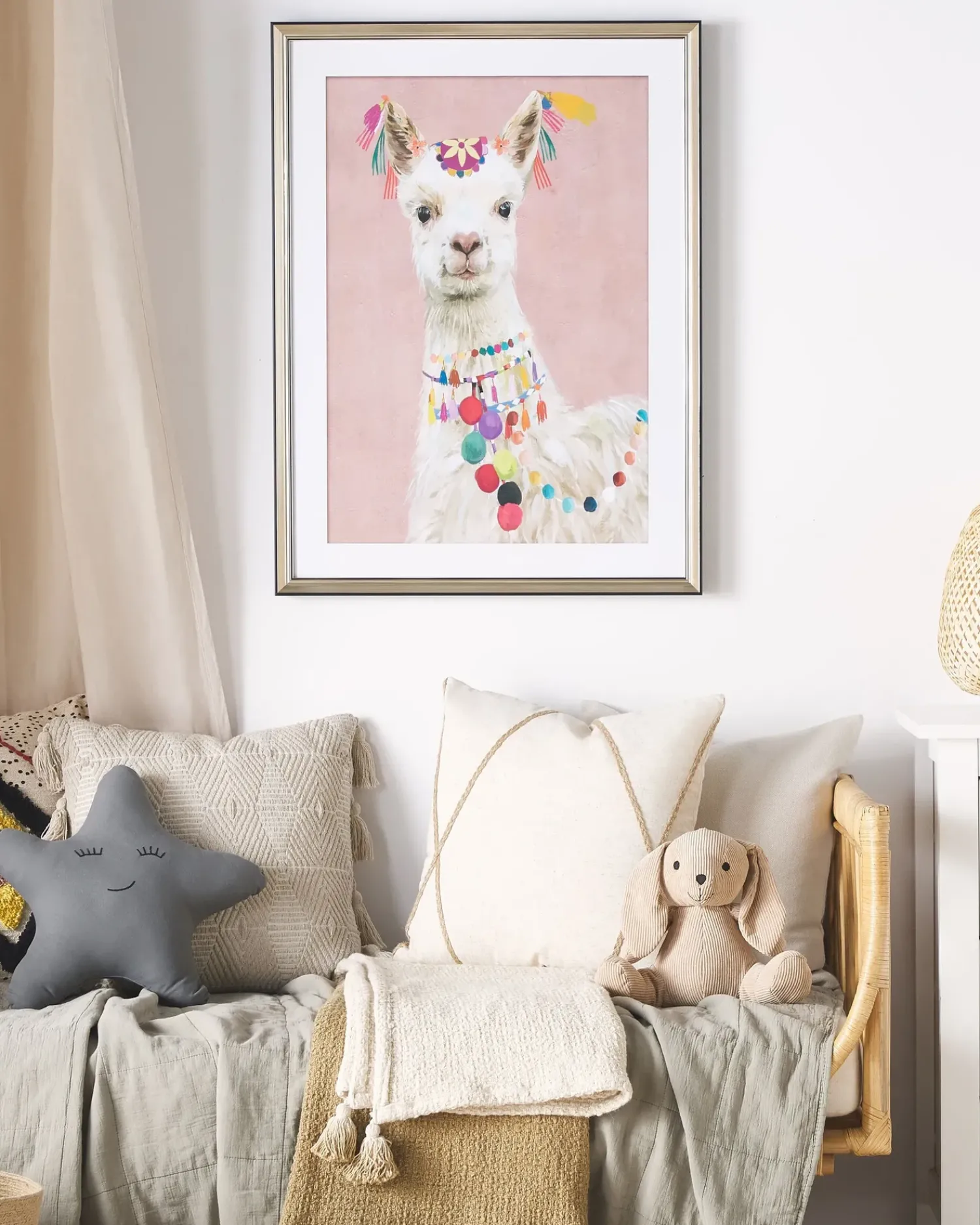 Hot Beliani Stampa da parete Incorniciata BALALA Motivo animale 60 x 80 cm Rosa Bianco Rosa Nero Ottone