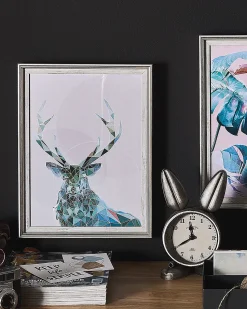 Hot Beliani Stampa da parete Incorniciata KAYES Motivo animale 30 x 40 cm Blu Bianco Blu Grigio Verde