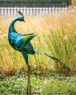 New Beliani Statua da giardino PEACOCK Blu Blu Multicolore