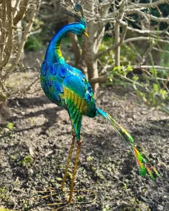 New Beliani Statua da giardino PEACOCK Blu Blu Multicolore