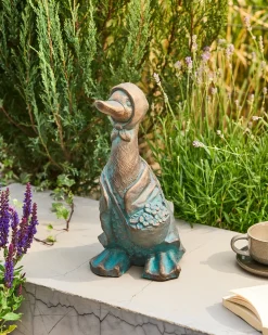 Hot Beliani Statuetta da giardino BALEYA Anatra Marrone Blu Marrone