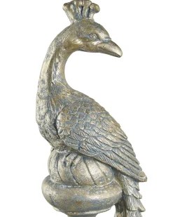 Outlet Beliani Statuetta da giardino HAARBY Pavone Oro Oro Grigio