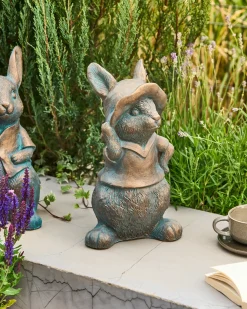 Beliani Statuetta da giardino KONAKRY Coniglio Marrone Blu Marrone
