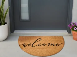 New Beliani Tappetino da Ingresso AMBUKLAO Naturale 45 x 75 cm Testo Fibra di Cocco Naturale Nero