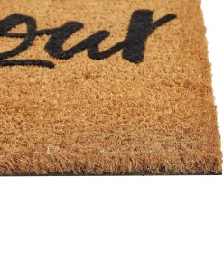 Clearance Beliani Tappetino da Ingresso ASIR Naturale 40 x 60 cm Testo Fibra di Cocco Naturale Nero
