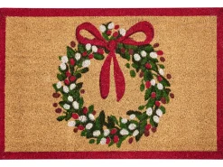 Outlet Beliani Tappetino da Ingresso BULUSAN Naturale 60 x 90 cm Modello natalizio Fibra di Cocco Naturale Rosso Verde