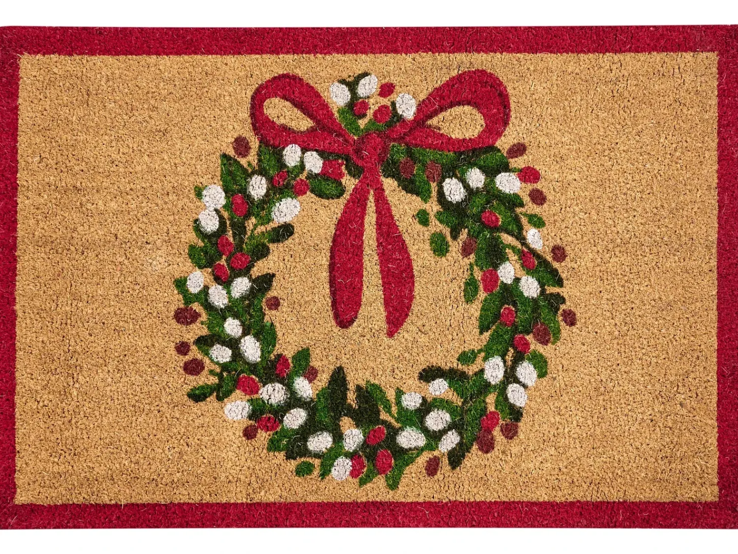 Outlet Beliani Tappetino da Ingresso BULUSAN Naturale 60 x 90 cm Modello natalizio Fibra di Cocco Naturale Rosso Verde