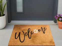 Online Beliani Tappetino da Ingresso CALIBATO Naturale 60 x 90 cm Testo Fibra di Cocco Bianco Naturale Nero