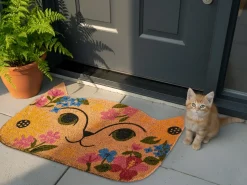 Hot Beliani Tappetino da Ingresso CALIRAYA 60 x 90 cm Gatto Fibra di Cocco Multicolore