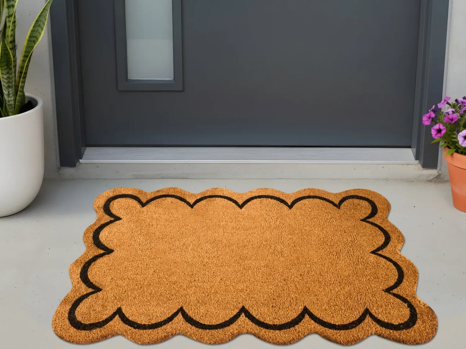Online Beliani Tappetino da Ingresso HOLON Naturale 60 x 90 cm Fibra di Cocco Naturale Nero
