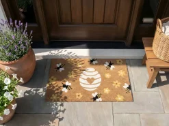 Clearance Beliani Tappetino da Ingresso KIGALIK Naturale Ape Fiore Fibra di Cocco Naturale Multicolore