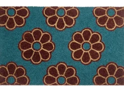Discount Beliani Tappetino da Ingresso KULIK Blu Fiore Fibra di Cocco Marrone Blu