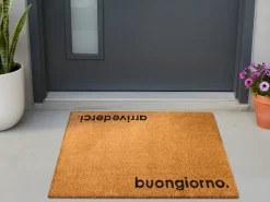 Discount Beliani Tappetino da Ingresso LABO Naturale 60 x 90 cm Testo Fibra di Cocco Naturale Nero
