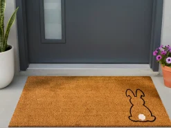 Discount Beliani Tappetino da Ingresso LINGAYEN Naturale 55 x 120 cm Coniglio Fibra di Cocco Bianco Naturale Nero