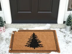 Beliani Tappetino da Ingresso MANAPAO Naturale 60 x 90 cm Modello natalizio Fibra di Cocco Naturale Nero