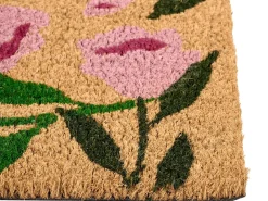 Clearance Beliani Tappetino da Ingresso MANGUAO Naturale 60 x 90 cm Fiore Fibra di Cocco Naturale Rosa Verde