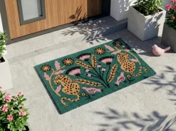 Beliani Tappetino da Ingresso NAKNEK Gatto Uccello Fiore Fibra di Cocco Multicolore