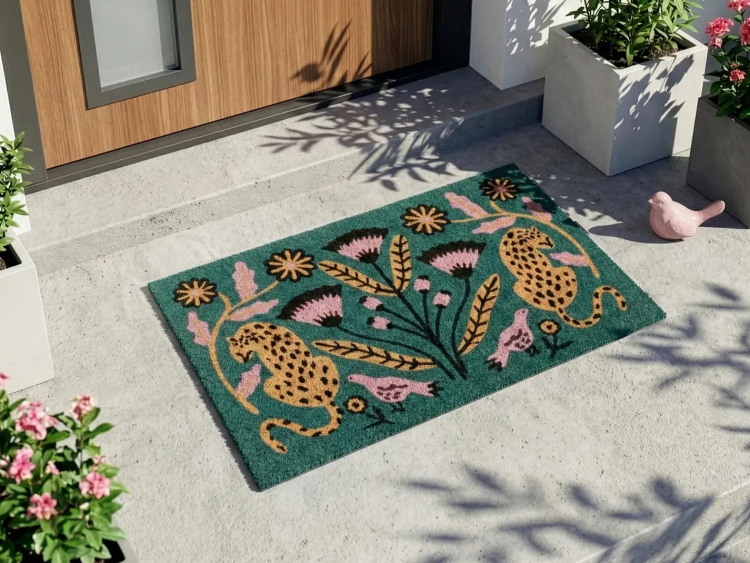 Beliani Tappetino da Ingresso NAKNEK Gatto Uccello Fiore Fibra di Cocco Multicolore