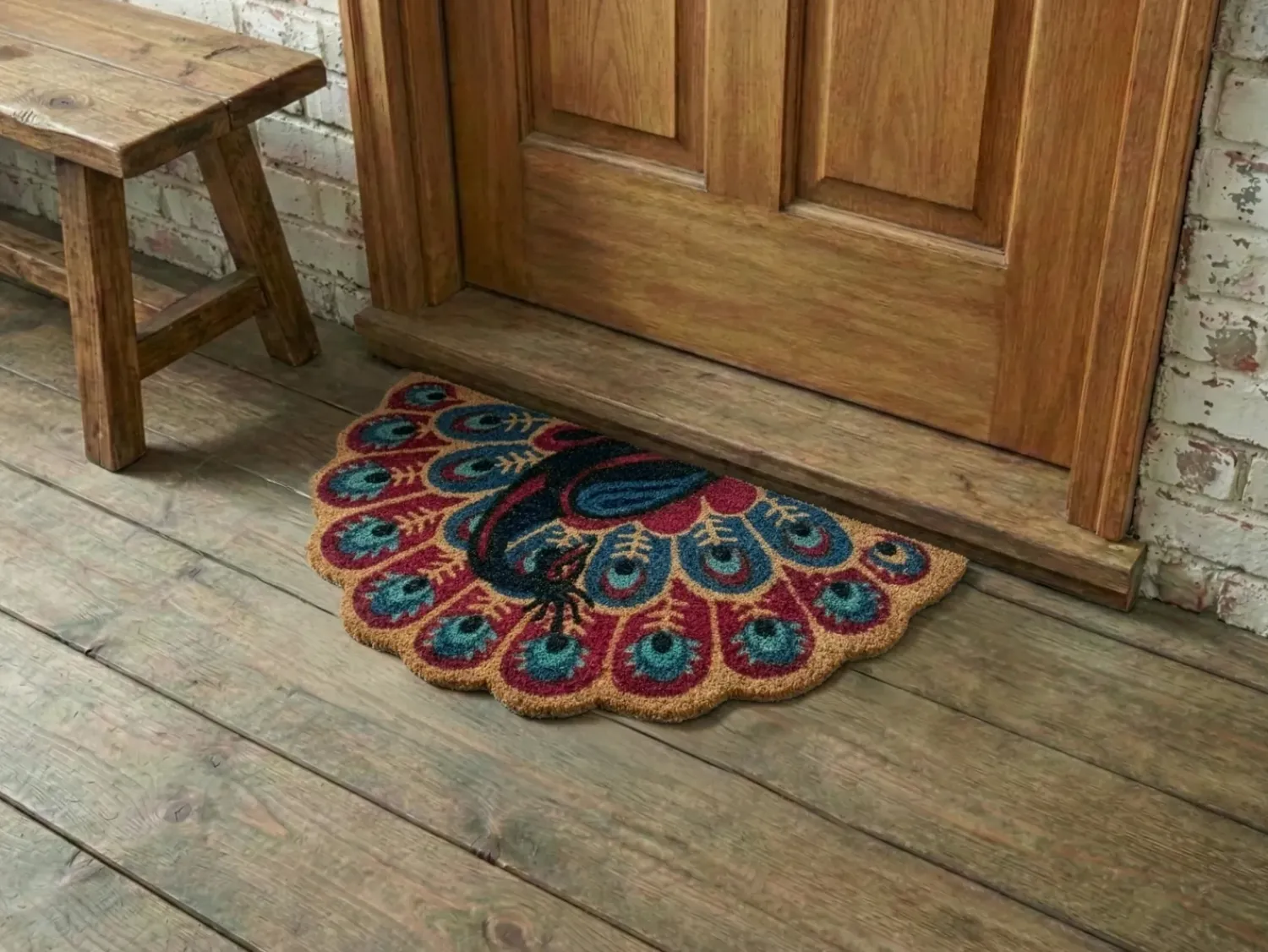 Sale Beliani Tappetino da Ingresso NULATO 45 x 75 cm Pavone Fibra di Cocco Multicolore