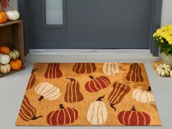 Beliani Tappetino da Ingresso PANDIN 60 x 90 cm Zucca Fibra di Cocco Multicolore
