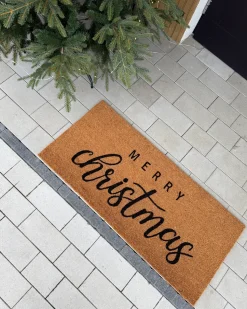 Outlet Beliani Tappetino da Ingresso TIKUB Naturale 55 x 120 cm Modello natalizio Fibra di Cocco Naturale Nero
