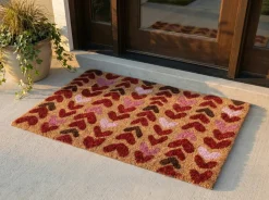 Hot Beliani Tappetino da Ingresso TIMOLAN Naturale 40 x 60 cm Cuore Fibra di Cocco Naturale Rosa Rosso
