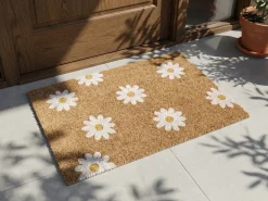 Discount Beliani Tappetino da Ingresso TOPKO Naturale 40 x 60 cm Fiore Fibra di Cocco Bianco Naturale